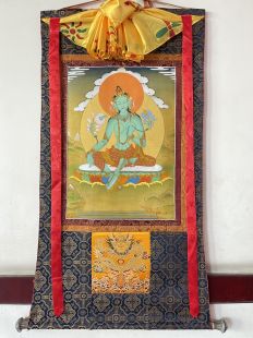 Assorted 〝Green Tara〝 thanka with brocade